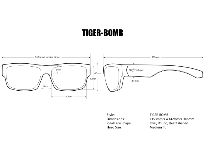 Bomber Eyewear - TR111-ICE - Tiger Bomb Matte Black/ Ice Blue Polarized