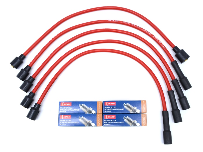 SA-200 Red Taylor Pro Distributor Plug Wire Set and 4 Spark Plugs - BW Parts
