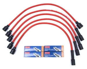 Red Taylor Pro SA-200 Distributor Plug Wire Set and 4 Spark Plugs