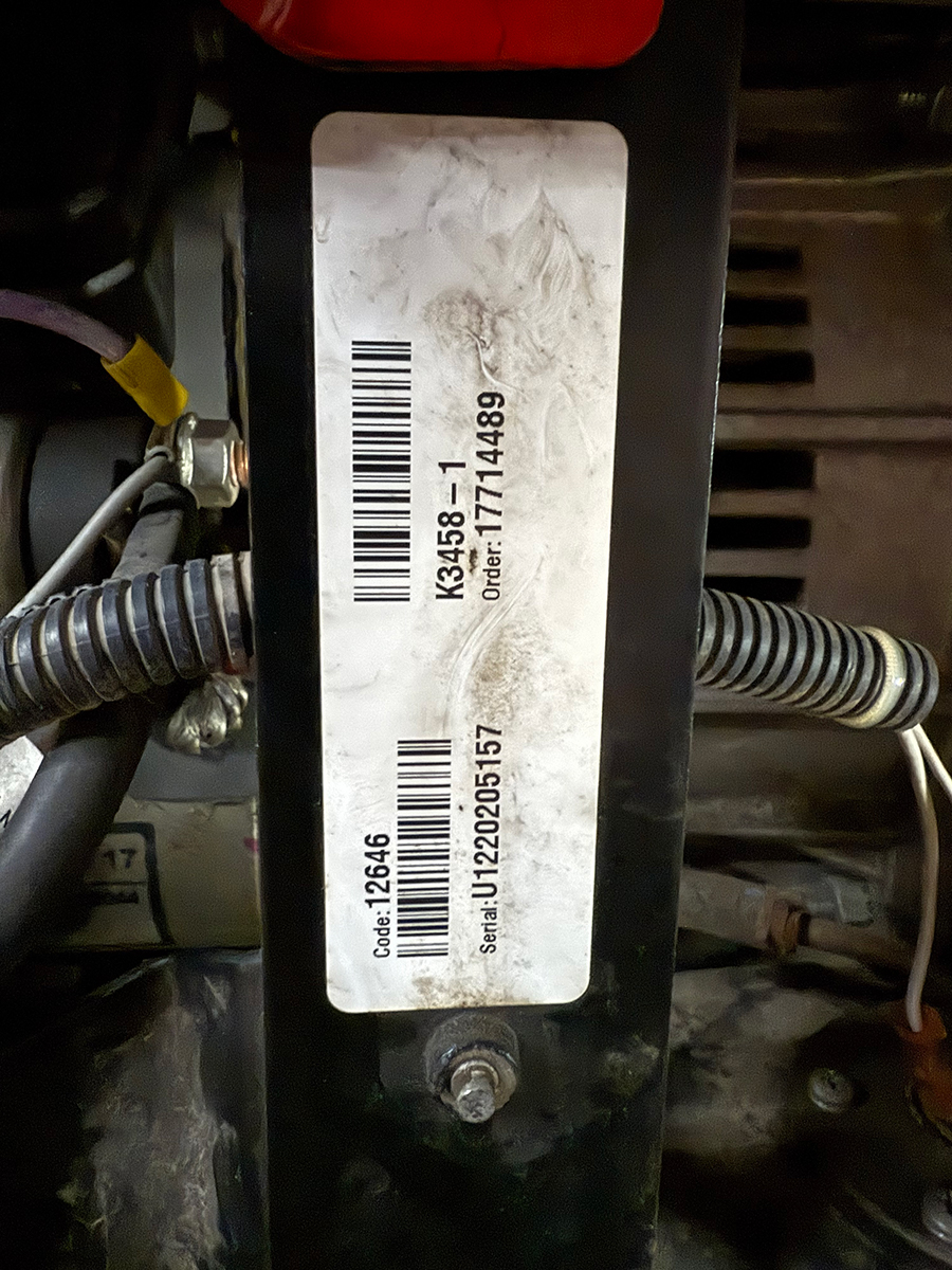 Code number sticker on support frame